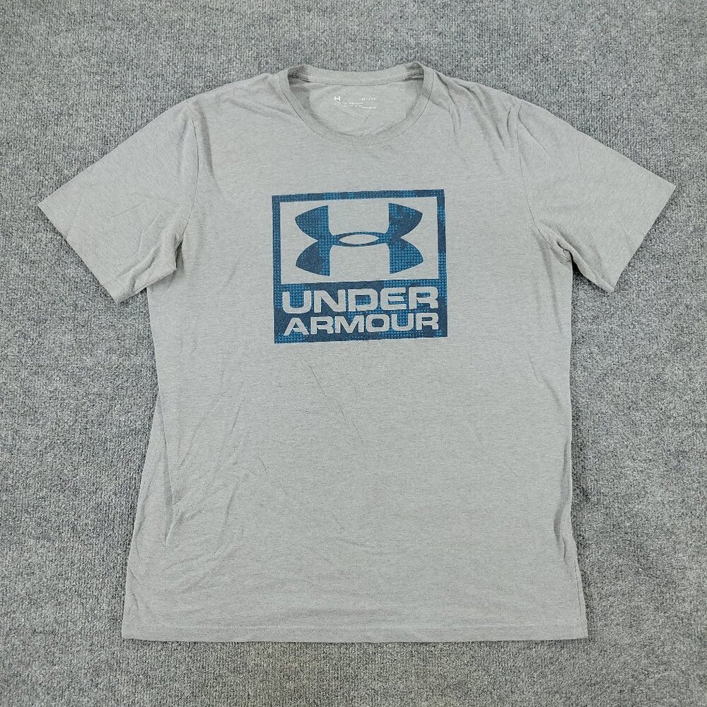 Under Armour Shirt Men's Large Gray Graphic Tee Short Sleeve Logo HeatGear Loose